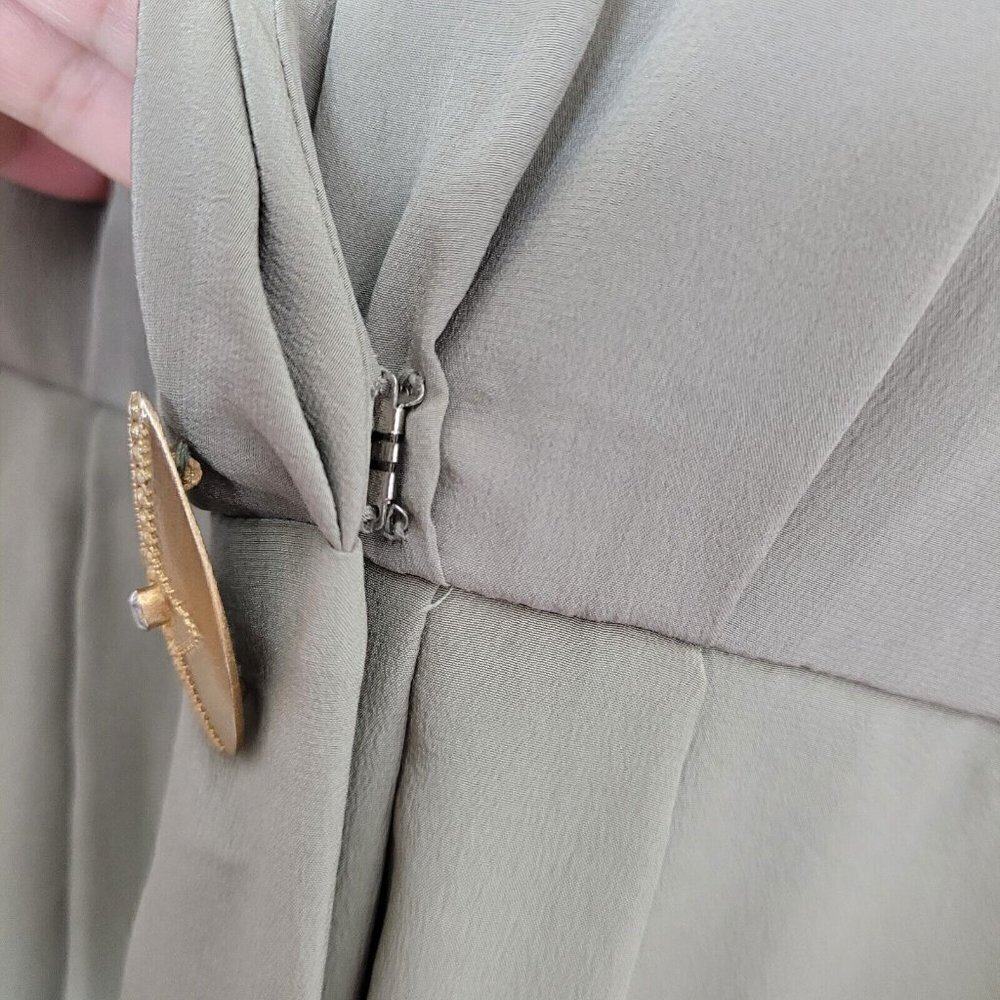 Vintage Talbots 100% Silk Faux Wrap Dress Sz 10 Taupe Short Sleeves Career READ - Picture 8 of 14